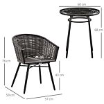 Outsunny Rattan Bistro Set 2-seater Wicker Garden Furniture Round Table For Patio And Balcony W/ Cushions, Grey