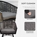 Outsunny Rattan Bistro Set 2-seater Wicker Garden Furniture Round Table For Patio And Balcony W/ Cushions, Grey