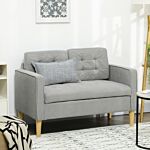 Homcom Modern 2 Seater Sofa With Hidden Storage, 117cm Tufted Cotton Couch, Compact Loveseat Sofa With Wood Legs, Light Grey