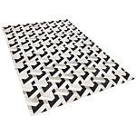 Area Rug Black And White Cowhide Leather 160 X 230 Cm Geometric Pattern Patchwork Beliani