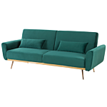 Sofa Bed Green Velvet 3 Seater Metal Legs Additional Cushions Retro Beliani