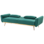 Sofa Bed Green Velvet 3 Seater Metal Legs Additional Cushions Retro Beliani