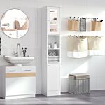 Homcom Tall Bathroom Storage Cabinet With Mirror, Freestanding Floor Cabinet Tallboy Unit With Adjustable Shelves, White