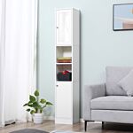 Homcom Tall Bathroom Storage Cabinet With Mirror, Freestanding Floor Cabinet Tallboy Unit With Adjustable Shelves, White