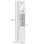 Homcom Tall Bathroom Storage Cabinet With Mirror, Freestanding Floor Cabinet Tallboy Unit With Adjustable Shelves, White