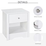 Homcom Modern Bedside Table, Nightstand With Drawer Shelf, End Table For Living Room, Bedroom, Set Of 2, White