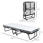 Homcom Folding Bed With 10cm Mattress, Portable Foldable Guest Bed With Sturdy Metal Frame On Wheels