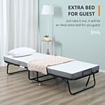 Homcom Folding Bed With 10cm Mattress, Portable Foldable Guest Bed With Sturdy Metal Frame On Wheels