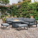 Outsunny 6-piece Aluminium Garden Furniture Set, Outdoor Conversational Corner Sofa Loveseat Footstool Sectional W/gas Fire Pit Table For Yard Grey