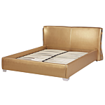 Eu King Size Panel Bed 5ft3 Gold Leather Slatted Frame Contemporary Beliani