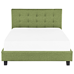 Eu Double Size Bed Green Fabric 4ft6 Upholstered Frame Buttoned Headrest Beliani