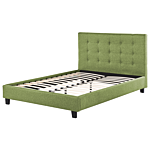 Eu Double Size Bed Green Fabric 4ft6 Upholstered Frame Buttoned Headrest Beliani