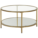 Coffee Table Gold Tempered Glass Iron Ø 70 Cm With Shelf Round Glam Modern Living Room Furniture Beliani