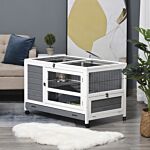 Pawhut Wooden Guinea Pigs Hutches Elevated Pet Bunny House Rabbit Cage With Slide-out Tray Indoor Grey