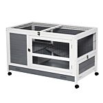 Pawhut Wooden Guinea Pigs Hutches Elevated Pet Bunny House Rabbit Cage With Slide-out Tray Indoor Grey