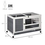 Pawhut Wooden Guinea Pigs Hutches Elevated Pet Bunny House Rabbit Cage With Slide-out Tray Indoor Grey