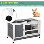 Pawhut Wooden Guinea Pigs Hutches Elevated Pet Bunny House Rabbit Cage With Slide-out Tray Indoor Grey