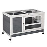 Pawhut Wooden Guinea Pigs Hutches Elevated Pet Bunny House Rabbit Cage With Slide-out Tray Indoor Grey