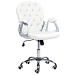 Office Chair White Faux Leather Gas Lift Height Adjustable Crystal Button With Tufted Backrest And Full Swivel Beliani