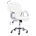 Office Chair White Faux Leather Gas Lift Height Adjustable Crystal Button With Tufted Backrest And Full Swivel Beliani