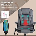 Vinsetto Heated Massage Office Chair With Six Massage Points, Reclining Office Chair With Velvet-feel Fabric 360° Swivel Wheels, Grey