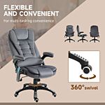 Vinsetto Heated Massage Office Chair With Six Massage Points, Reclining Office Chair With Velvet-feel Fabric 360° Swivel Wheels, Grey