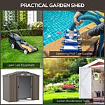 Outsunny 7ft X 4ft Lockable Garden Metal Storage Shed Large Patio Roofed Tool Storage Building Foundation Sheds Box Outdoor Furniture, Brown