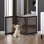 Pawhut Pet Gate Freestanding Dog Gate For Stairs Wood Doorway Safety Pet Barrier Fence Foldable W/ Latch Support Feet Deep Brown, 155 X 76 Cm