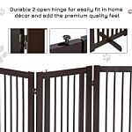 Pawhut Pet Gate Freestanding Dog Gate For Stairs Wood Doorway Safety Pet Barrier Fence Foldable W/ Latch Support Feet Deep Brown, 155 X 76 Cm