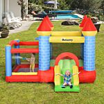 Outsunny Kids Bounce Castle House Inflatable Trampoline Slide Water Pool Basket 4 In 1 With Inflator For Kids Age 3-10 Castle Design 3 X 2.75 X 2.1m