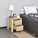 Homcom 2 Drawer Modern Boxy Bedside Table W/ Handles Elevated Base Melamine Coating Bedroom Storage Furniture Night Stand Organisation Oak Brown