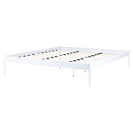 Bed Frame White Metal 180 X 200 Cm Super King Size Plywood Slats Industrial Minimalist Beliani