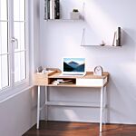 Homcom Computer Writing Desk Workstation With Drawer, Storage Compartments, Cable Management, Laptop Table Metal Frame Oak And White