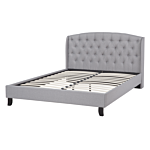 Slatted Bed Frame Grey Polyester Fabric Upholstered Tufted Headrest 4ft6 Eu Double Size Modern Design Beliani