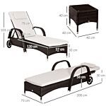 Outsunny 3 Pieces Patio Lounge Chair Set, Garden Wicker Wheeling Recliner Outdoor Daybed, Pe Rattan Lounge Chairs W/cushions & Side Coffee Table Brown