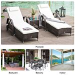 Outsunny 3 Pieces Patio Lounge Chair Set, Garden Wicker Wheeling Recliner Outdoor Daybed, Pe Rattan Lounge Chairs W/cushions & Side Coffee Table Brown