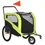 Pawhut 2 In 1 Dog Bike Trailer Pet Stroller For Large Dogs With Hitch, Quick-release 20" Wheels, Pet Bicycle Cart Trolley Carrier For Travel, Green