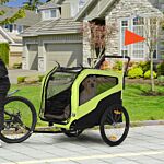 Pawhut 2 In 1 Dog Bike Trailer Pet Stroller For Large Dogs With Hitch, Quick-release 20" Wheels, Pet Bicycle Cart Trolley Carrier For Travel, Green