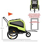 Pawhut 2 In 1 Dog Bike Trailer Pet Stroller For Large Dogs With Hitch, Quick-release 20" Wheels, Pet Bicycle Cart Trolley Carrier For Travel, Green