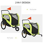 Pawhut 2 In 1 Dog Bike Trailer Pet Stroller For Large Dogs With Hitch, Quick-release 20" Wheels, Pet Bicycle Cart Trolley Carrier For Travel, Green