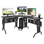 Homcom L-shaped Corner Work Desk Gaming Office W/ Steel Frame Cpu Rack Keyboard Tray Space-saving Melamine Coating Computer Home Workstation Black