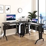 Homcom L-shaped Corner Work Desk Gaming Office W/ Steel Frame Cpu Rack Keyboard Tray Space-saving Melamine Coating Computer Home Workstation Black