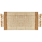 Area Rug Beige Jute 80 X 150 Cm Rectangular With Tassels Geometric Pattern Handwoven Boho Style Bedroom Living Room Beliani