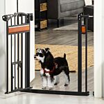 Pawhut Dog Gate With Cat Door Pet Safety Gate, Auto Close Double Locking Pine Wood Decoration, For Doorways Stairs Indoor, 74-80 Cm Wide, Black