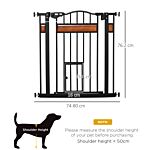 Pawhut Dog Gate With Cat Door Pet Safety Gate, Auto Close Double Locking Pine Wood Decoration, For Doorways Stairs Indoor, 74-80 Cm Wide, Black