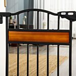 Pawhut Dog Gate With Cat Door Pet Safety Gate, Auto Close Double Locking Pine Wood Decoration, For Doorways Stairs Indoor, 74-80 Cm Wide, Black