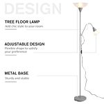 Homcom Modern Floor Reading Lamp 2 Adjustable Heads Light Steel Base Living Room Bedroom Office, 179.5cm