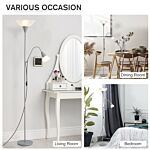 Homcom Modern Floor Reading Lamp 2 Adjustable Heads Light Steel Base Living Room Bedroom Office, 179.5cm