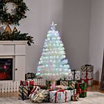 Homcom 4 Feet Prelit Artificial Christmas Tree With Fiber Optic Led Light, Holiday Home Xmas Decoration, White