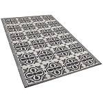 Outdoor Rug Mat Black And White Synthetic 120 X 180 Cm Flower Pattern Modern Beliani